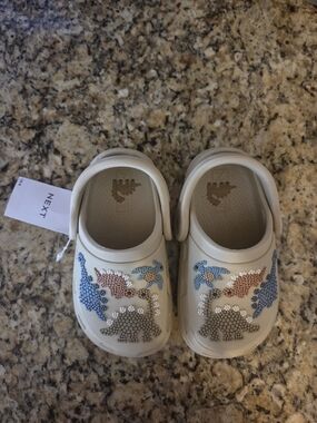 NEXT Kids' Cream Clog Shoes with Colorful Dinosaur Accents